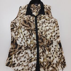 Unique Spectrum Women's Sleeveless Animal Print Blouse - Black, Brown, and Gold